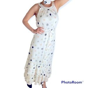 New w tags Calvin Klein chiffon maxi dress, polka dot, jewel neck Sz 2
